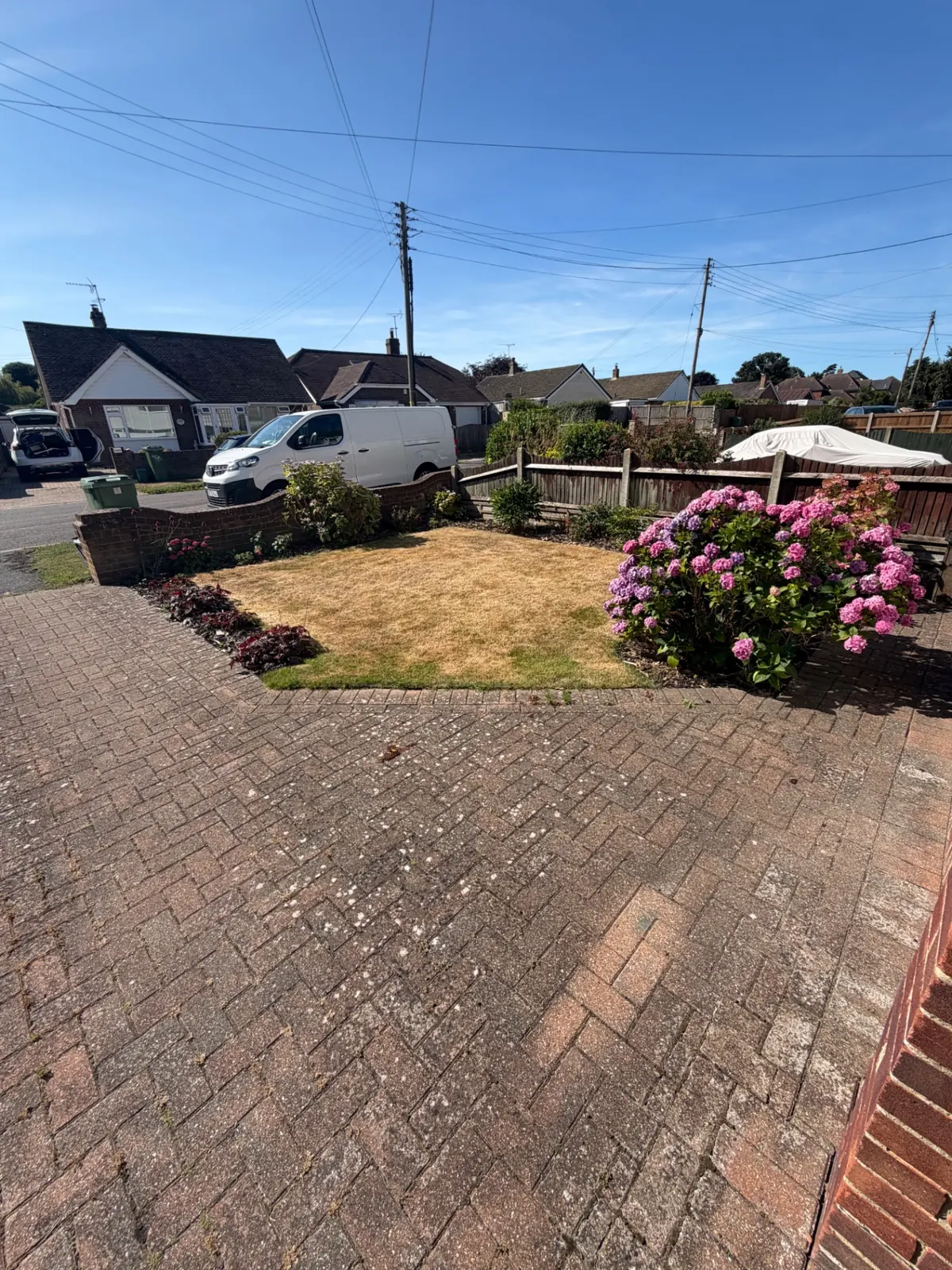Herringbone block-paved driveway before cleaning