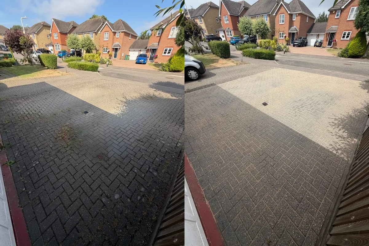 Cleaned block-paved driveway