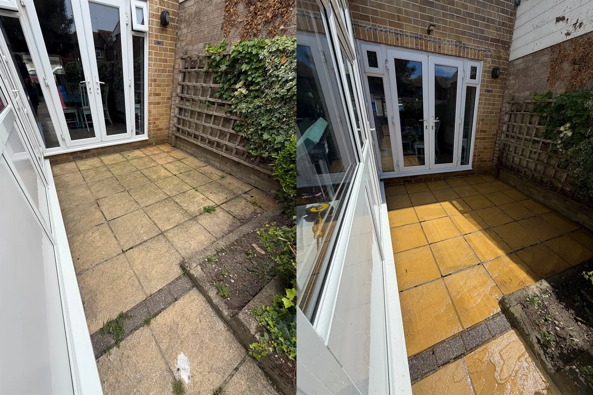 Before-and-after comparison of a domestic courtyard patio