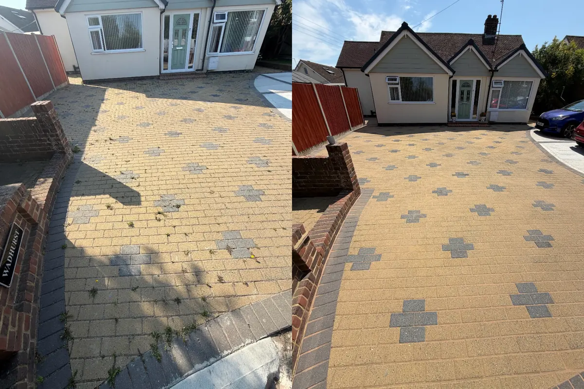 Block-paved driveway in front of a house